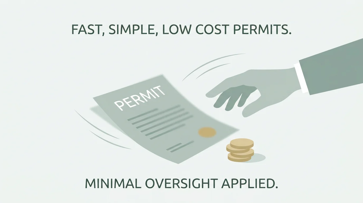 Minimalist illustration suggesting a fast, low-cost gambling licence with very light regulatory oversight