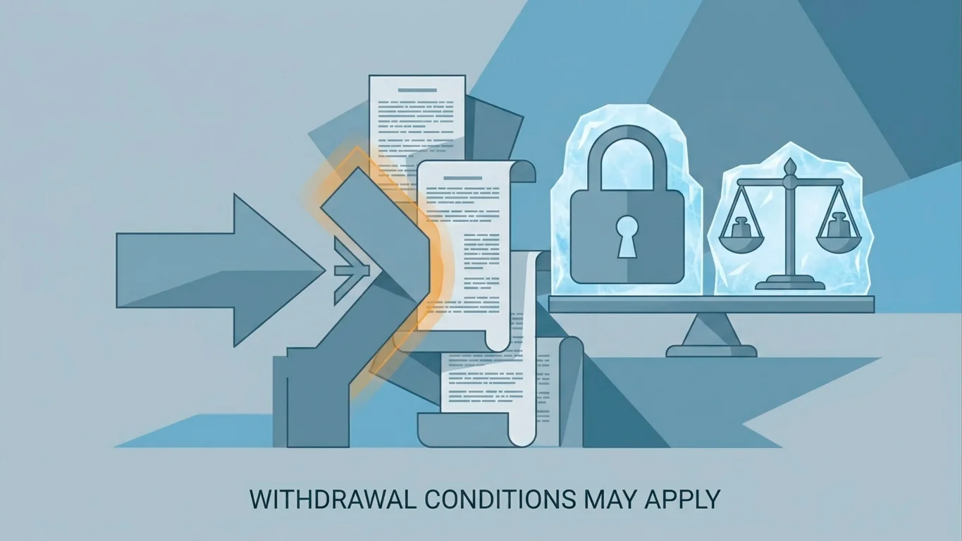 Illustration of a withdrawal request blocked by hidden bonus terms