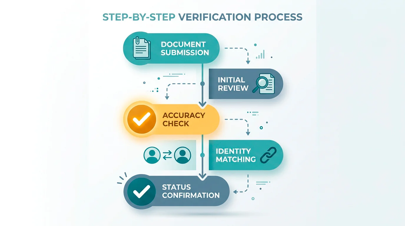 Numbered five-step flow showing how to verify a casino licence on a regulator register