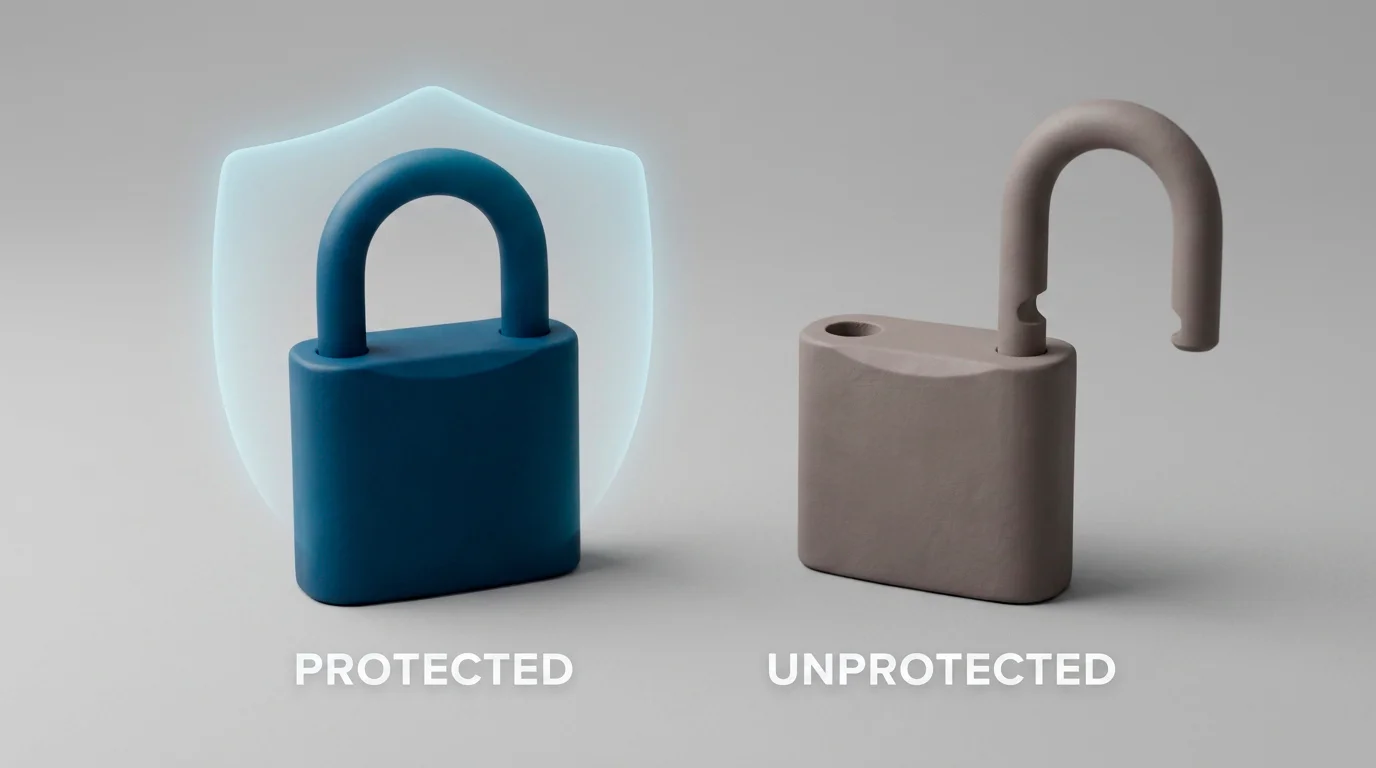 Illustration contrasting a protected padlock with an open one, symbolising loss of consumer protection
