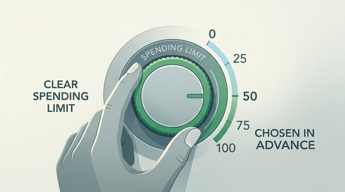 Illustration of a person setting a clear spending limit before resuming any activity