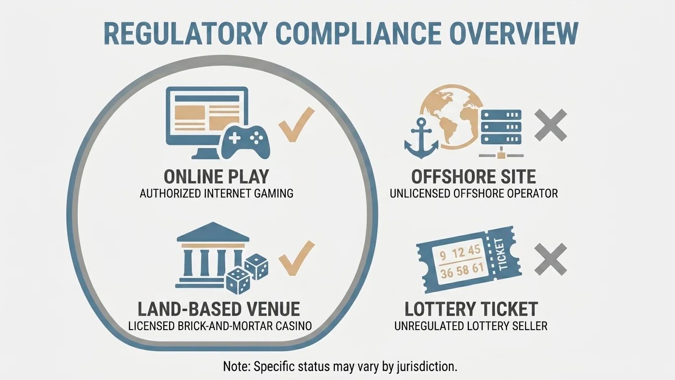 Icons showing offshore sites, land-based venues and the lottery sitting outside the self-exclusion register