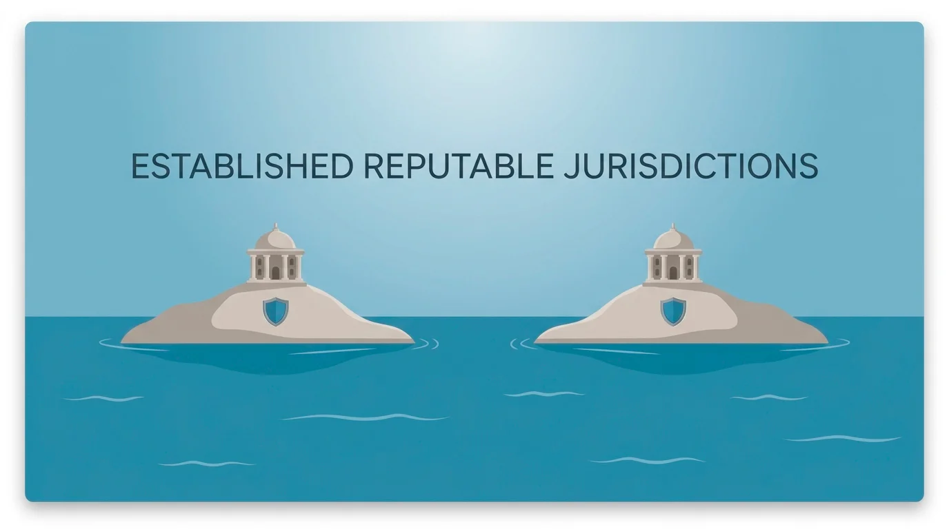 Two stylised island landmasses with small regulatory shield icons, representing established Gibraltar and Isle of Man licensing