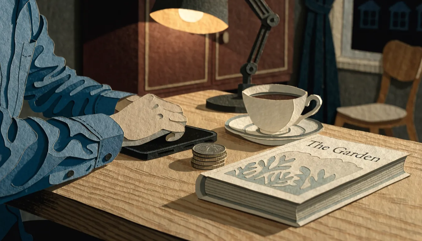 Two-pound coins next to a smartphone on a wooden table.