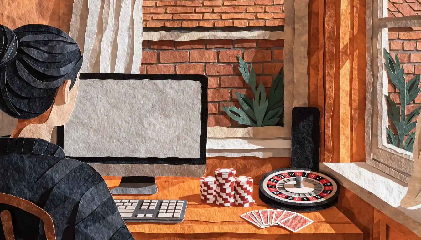 Stylish live casino studio with roulette wheel and chips, subtle British setting.
