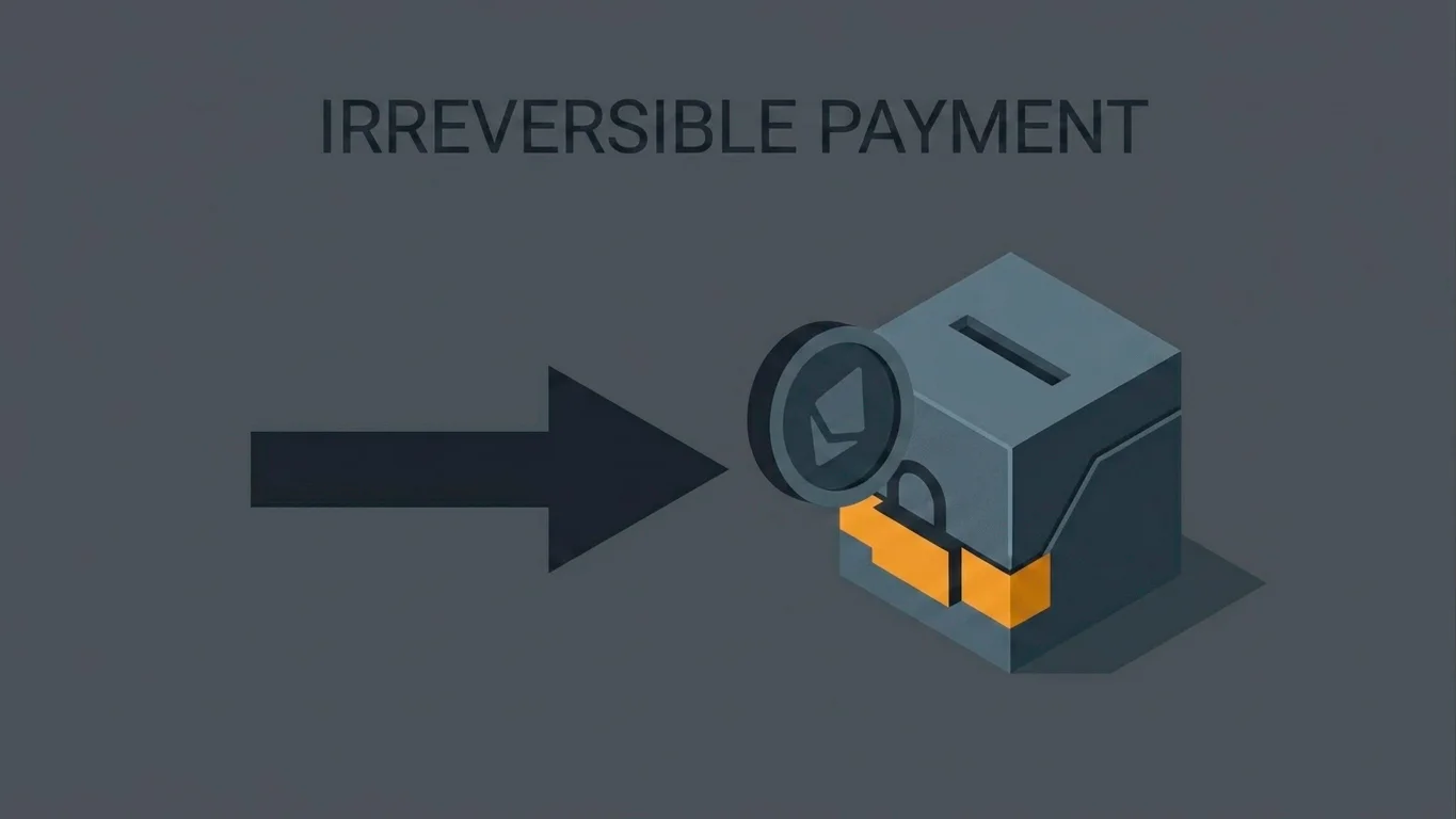Illustration of a one-way payment arrow with no return path