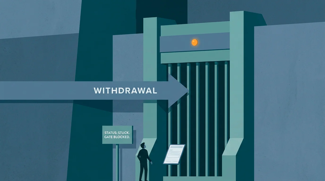 A withdrawal request paused at a verification gate while the player has no escalation route