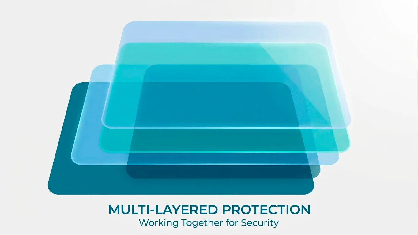 Illustration of several overlapping protective layers covering different gambling routes