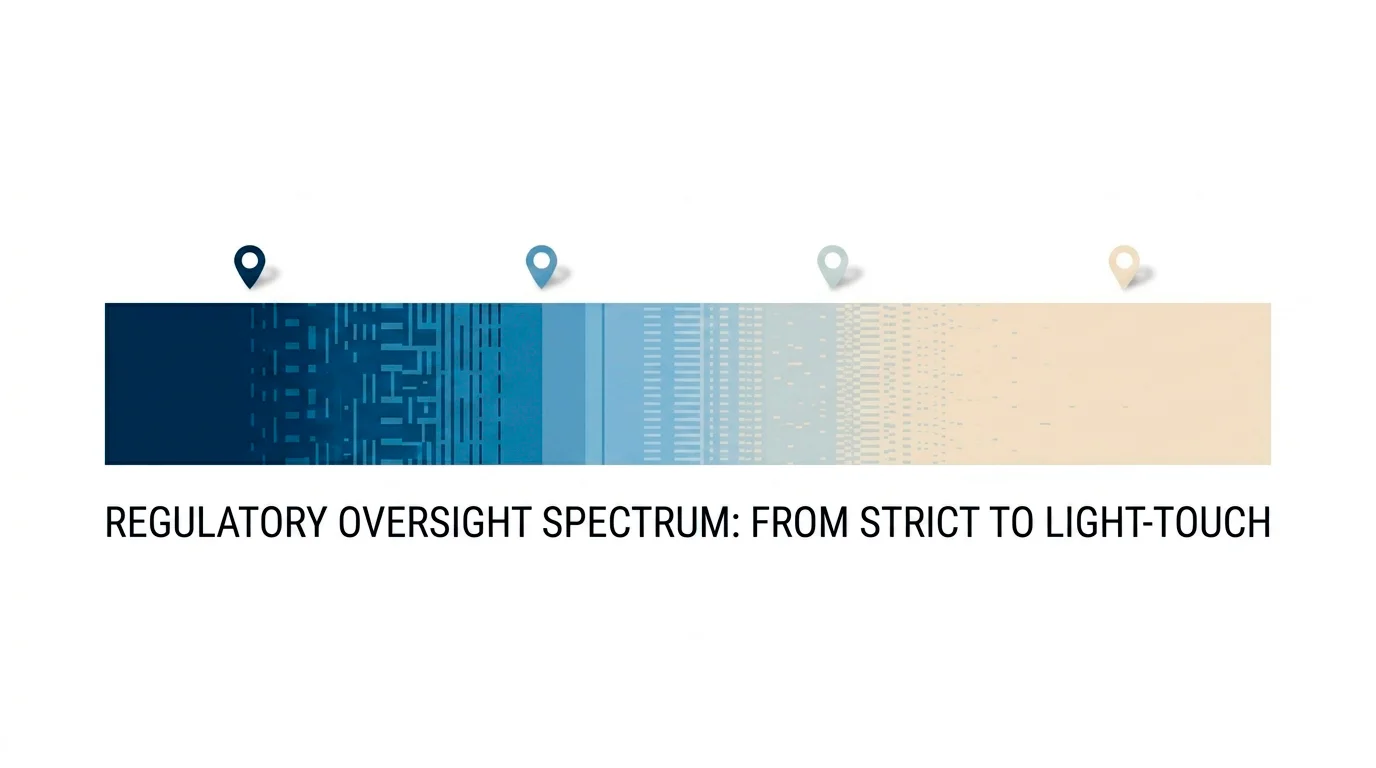 Horizontal spectrum ranking gambling licence strictness from a dense regulated end to a sparse light-touch end