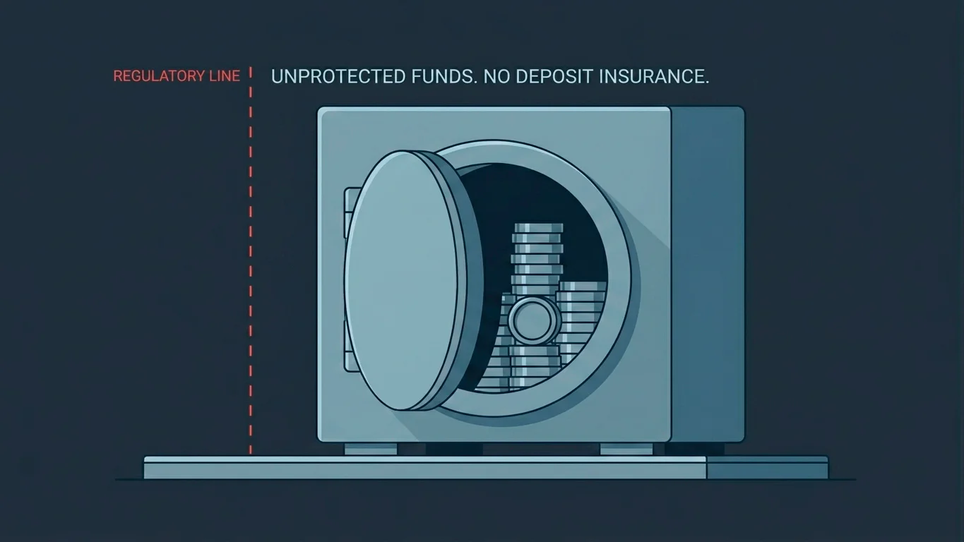 A safe with player balances inside, its door left open beyond an unguarded regulatory line