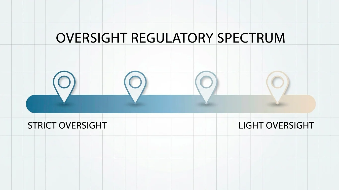 Spectrum graphic ranking offshore licensing jurisdictions from Malta as strictest down to Anjouan as lightest