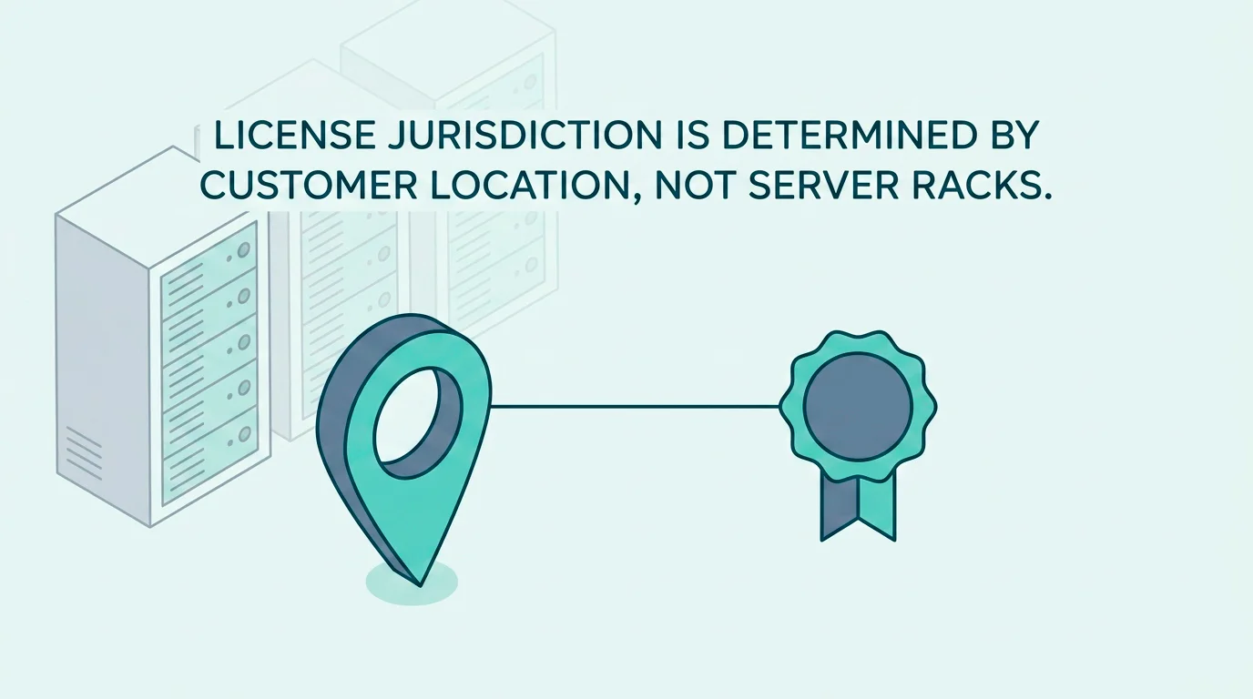 Diagram showing licensing following the location of the customer rather than the operator's servers