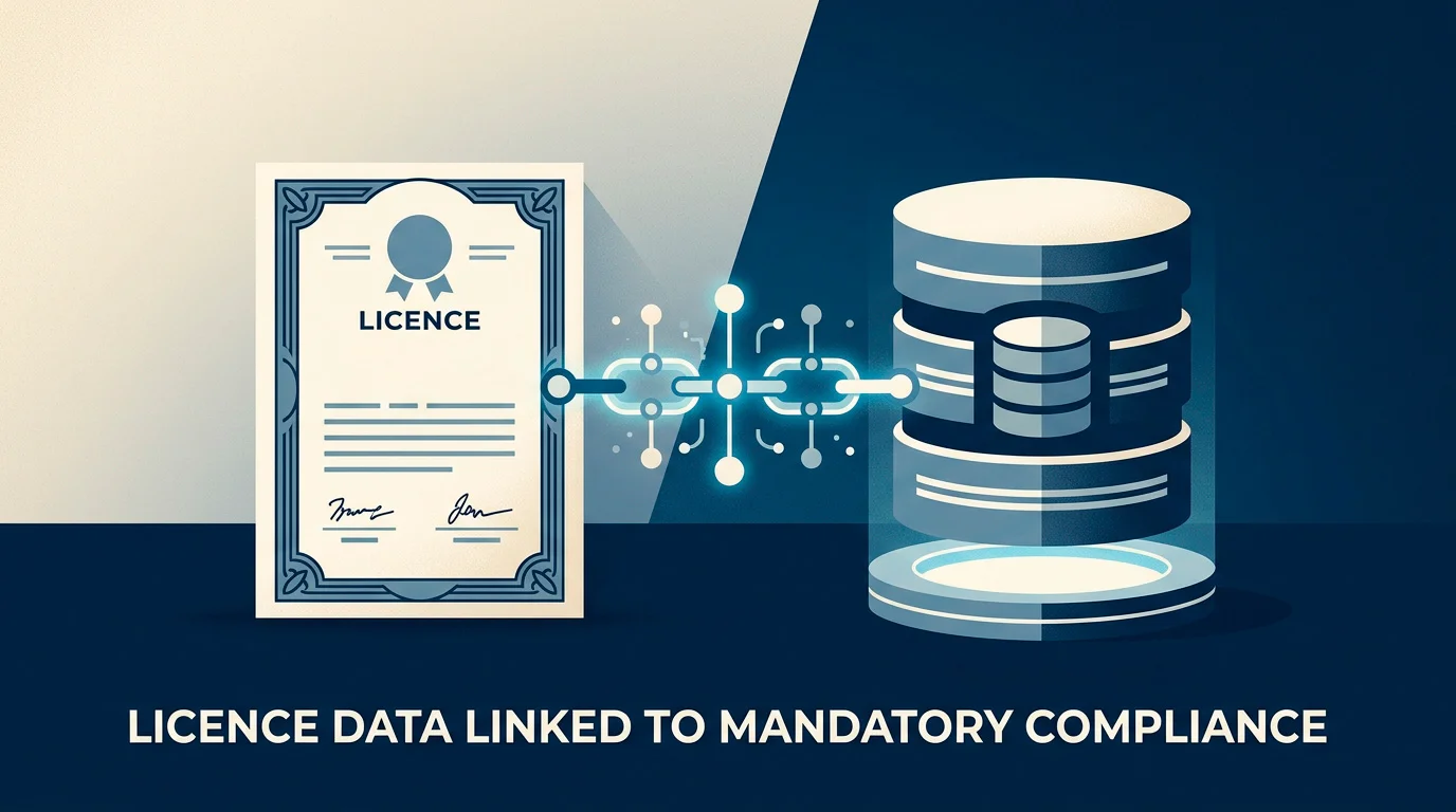 Stylised representation of a UKGC operating licence linked to the mandatory GamStop database check
